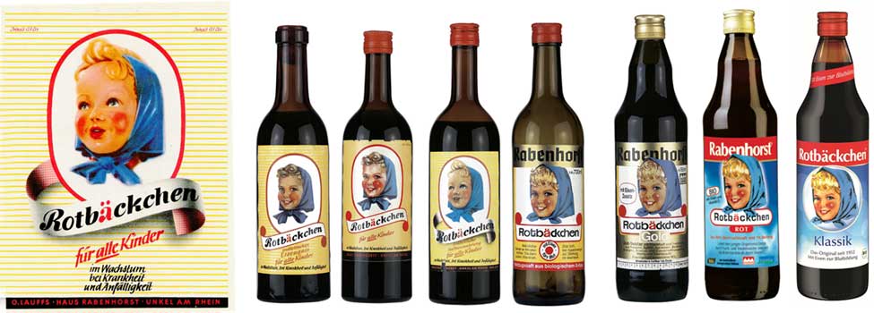 Rotbäckchen Flaschen im Wandel der Zeit